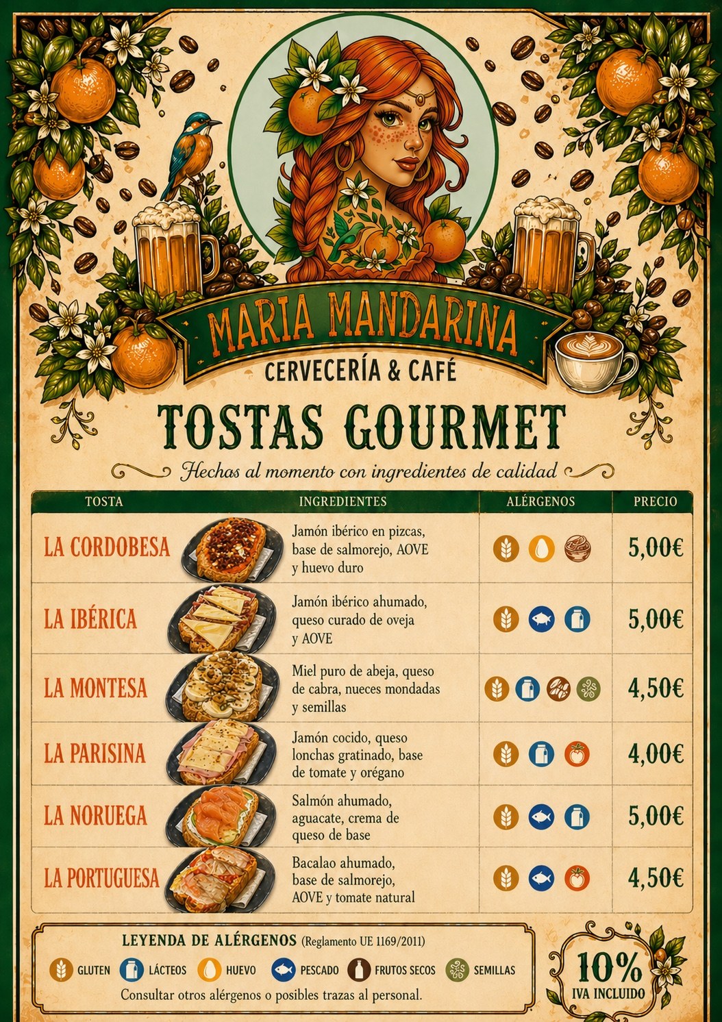 Original menu image: Gourmet Toasts